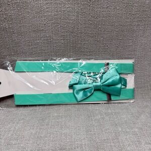 Suspenders and Bow Tie Set Teal Green Aqua Adjustable Elastic Clip-On